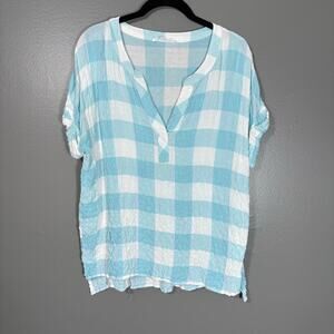 Jane + Delancey Women's Blue & White Gingham Gauze Top - Size Medium - Summer